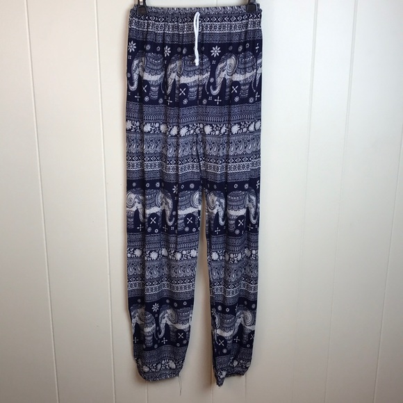 Harem Pants - Navy Off White Lightweight Puffy Elephant Pants